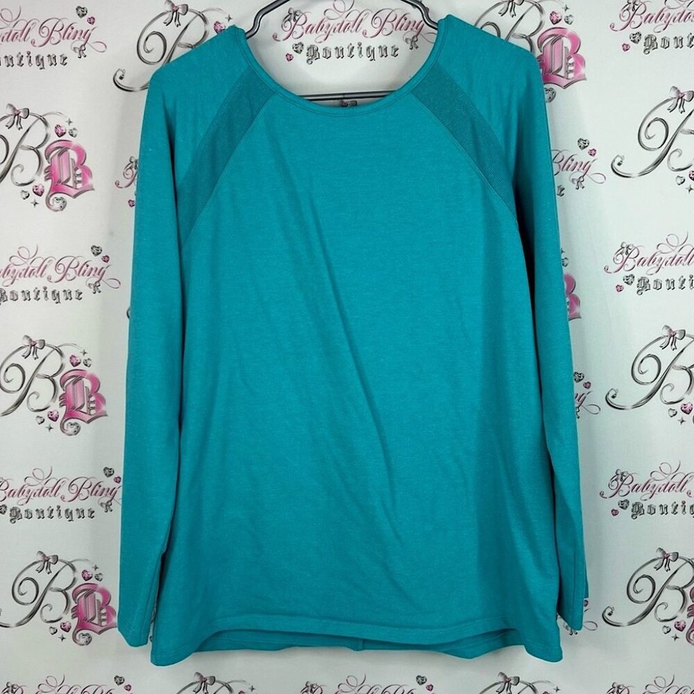 Danskin sweater pull over lace up corset detail comfy Teal Women's Sweatshirt